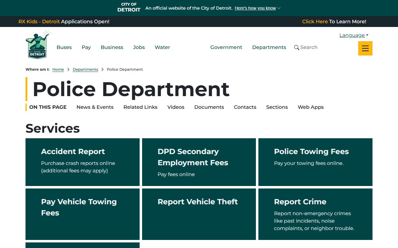 Detroit Police Department website for arrest and booking records