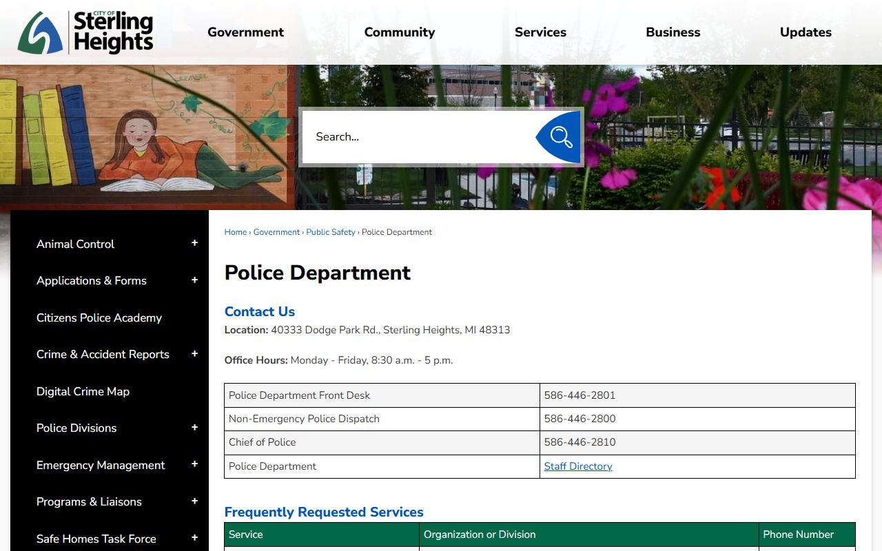 Sterling Heights Police Department website showing records and booking releases information