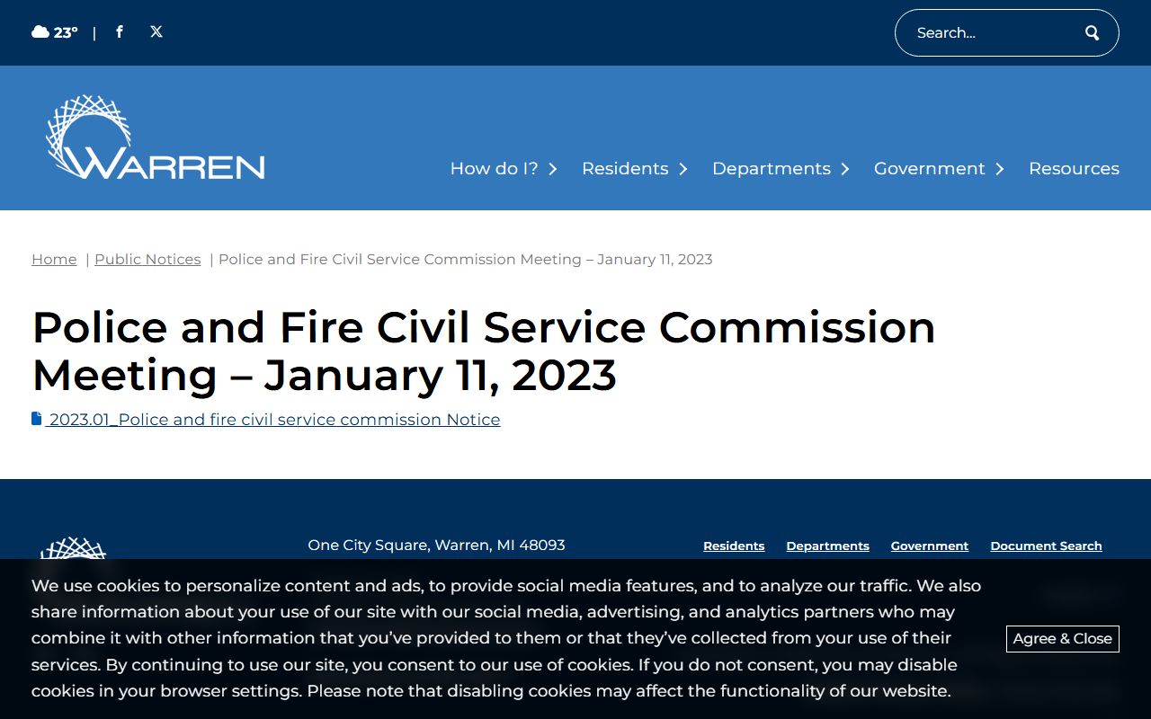 Warren Michigan Police Department website for booking releases and arrest records