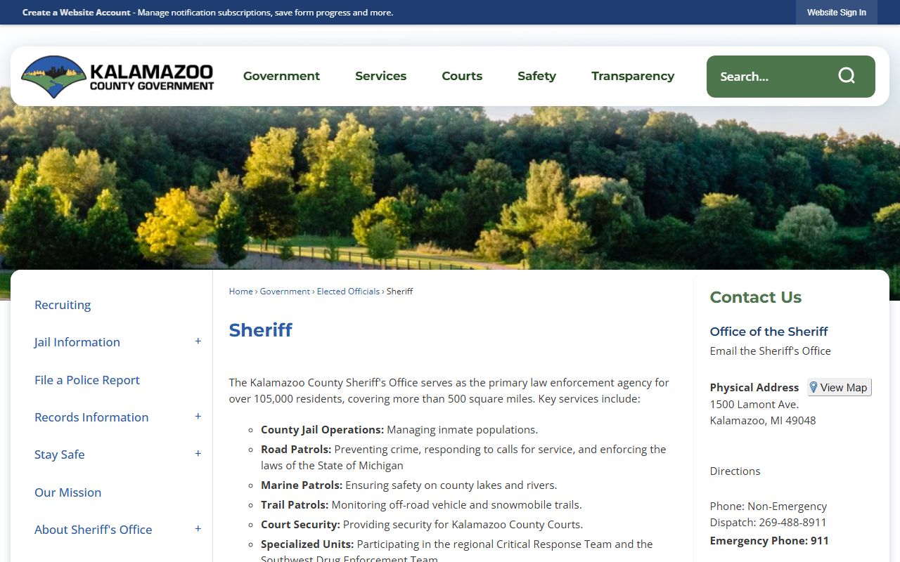 Kalamazoo County Sheriff's Office website for booking releases and jail records
