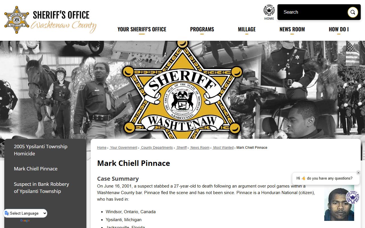 Washtenaw County inmate services page for booking releases and jail records