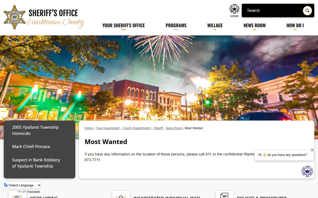 Washtenaw County jail information page for booking releases